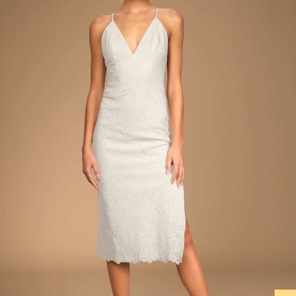 White mid length lace dress